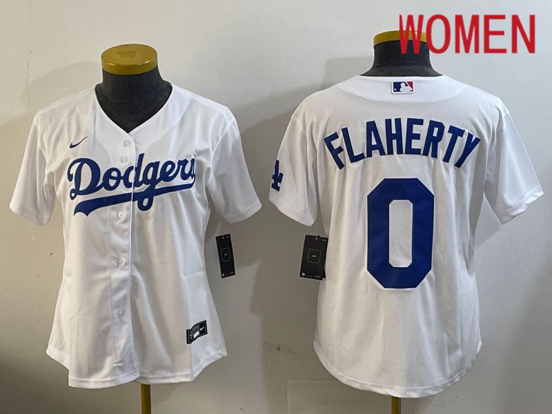 Women Los Angeles Dodgers #0 Flaherty White Game 2024 Nike MLB Jersey style 1211